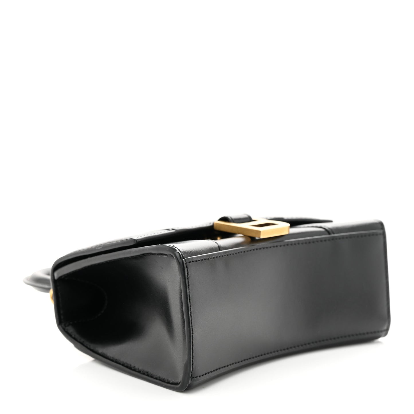 Shiny Box Calfskin Hourglass Top Handle Bag XS Black