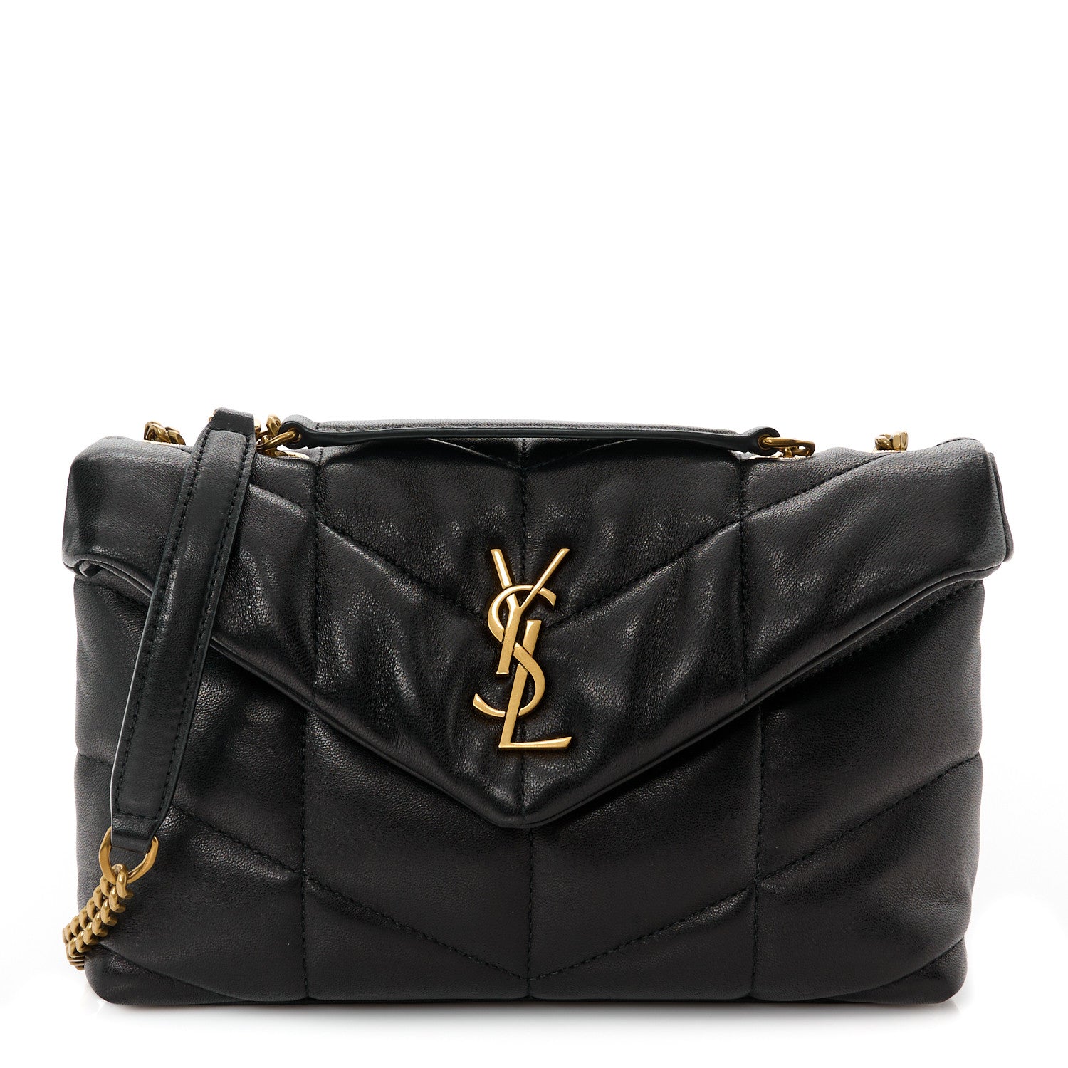 Saint Laurent Lambskin Quilted Toy Loulou Puffer Monogram Chain Satchel Black 1 of 12