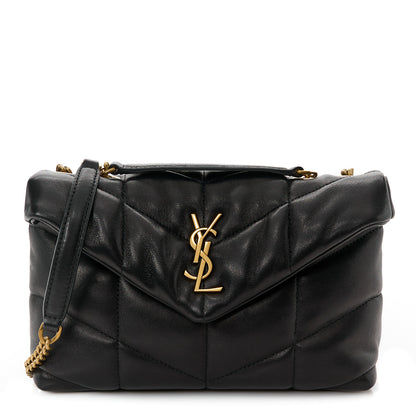 Saint Laurent Lambskin Quilted Toy Loulou Puffer Monogram Chain Satchel Black 1 of 12