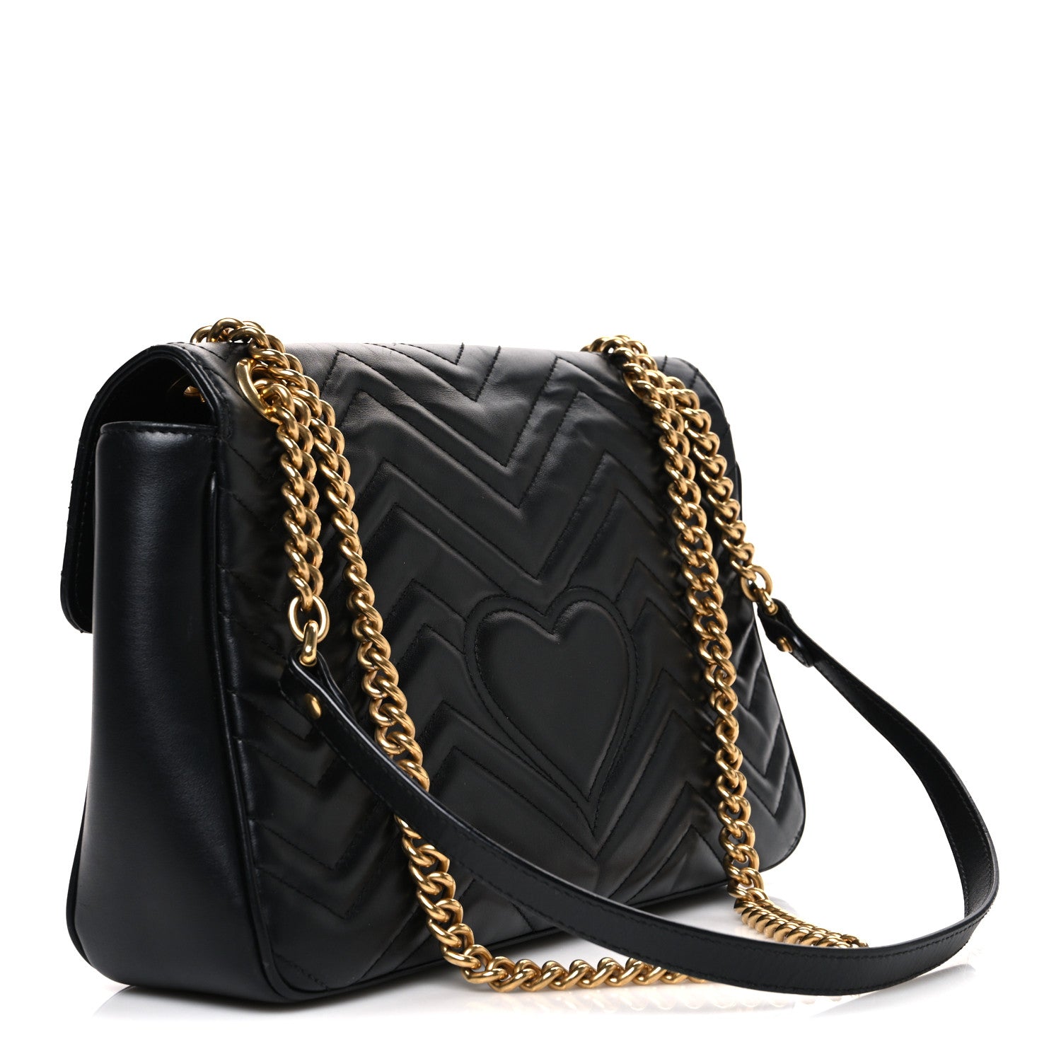 Gucci Calfskin Matelasse Medium GG Marmont Shoulder Bag Black 3 of 11
