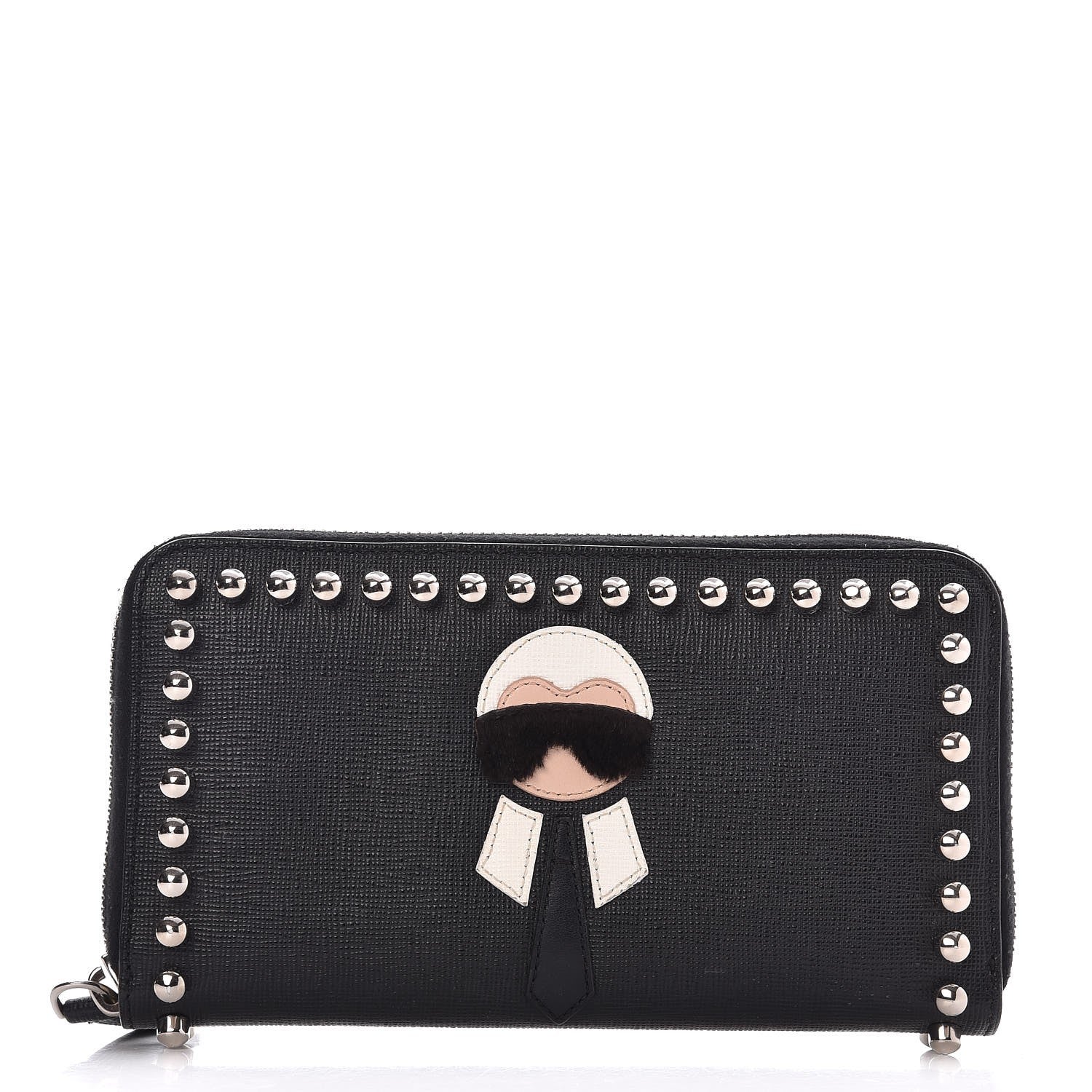 Fendi Vitello Elite Mink Fur Studded Karlito Zip Around Wallet Black 1 of 6