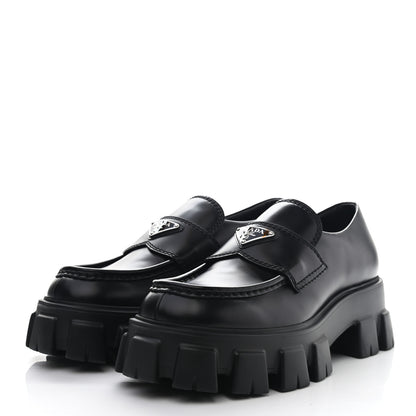 Prada Spazzolato Rois Metal Triangle Logo Mens Monolith 60mm Loafers 6 Black 3 of 11