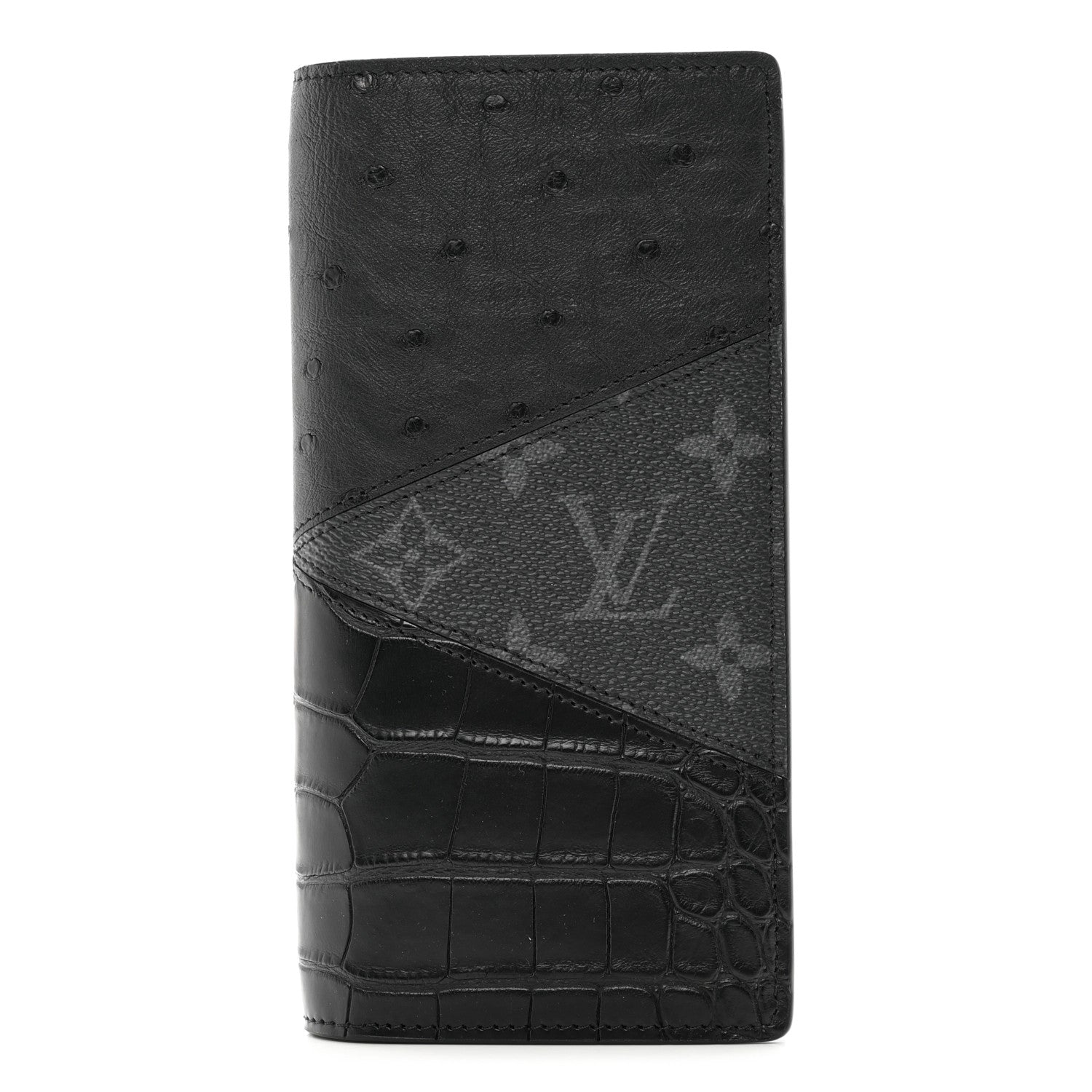Louis Vuitton Crocodile Ostrich Monogram Eclipse Brazza Wallet Black 1 of 7