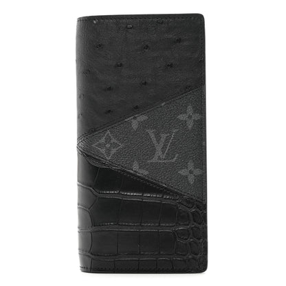 Louis Vuitton Crocodile Ostrich Monogram Eclipse Brazza Wallet Black 1 of 7