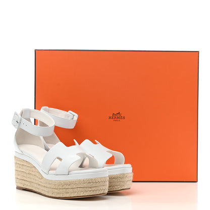 Hermes Goatskin Elda Espadrille Wedge Sandals 37 White 10 of 10