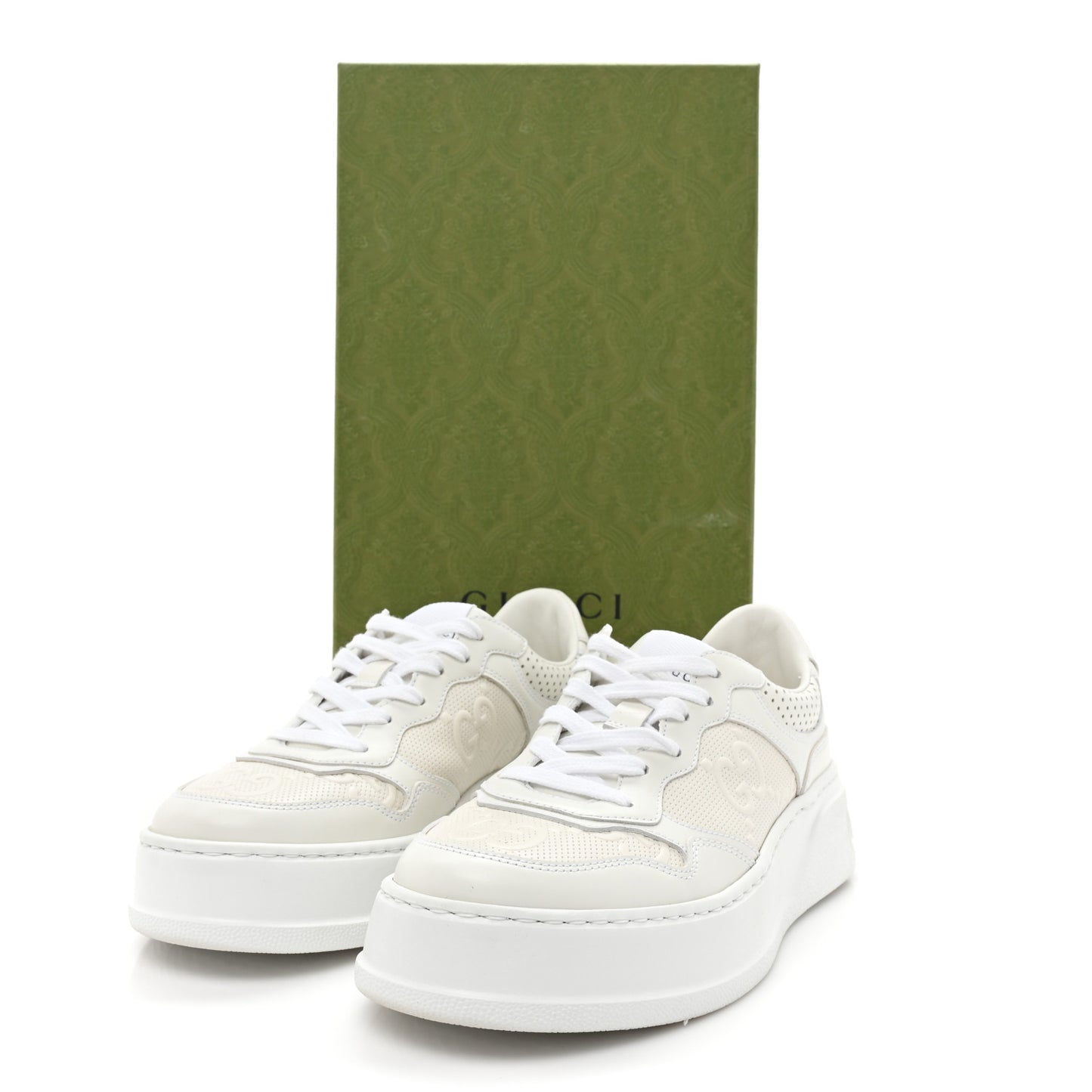 Calfskin GG Tennis Embossed Perforated Womens Platform 55mm Sneakers 38 Great White