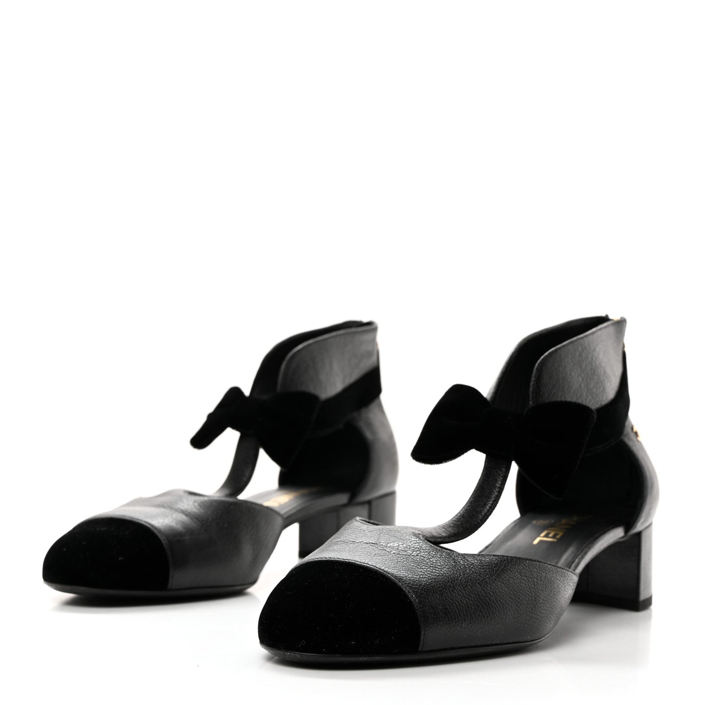 Goatskin Velvet Cap Toe CC Bow Cut Out Ankle Boots 41 Black