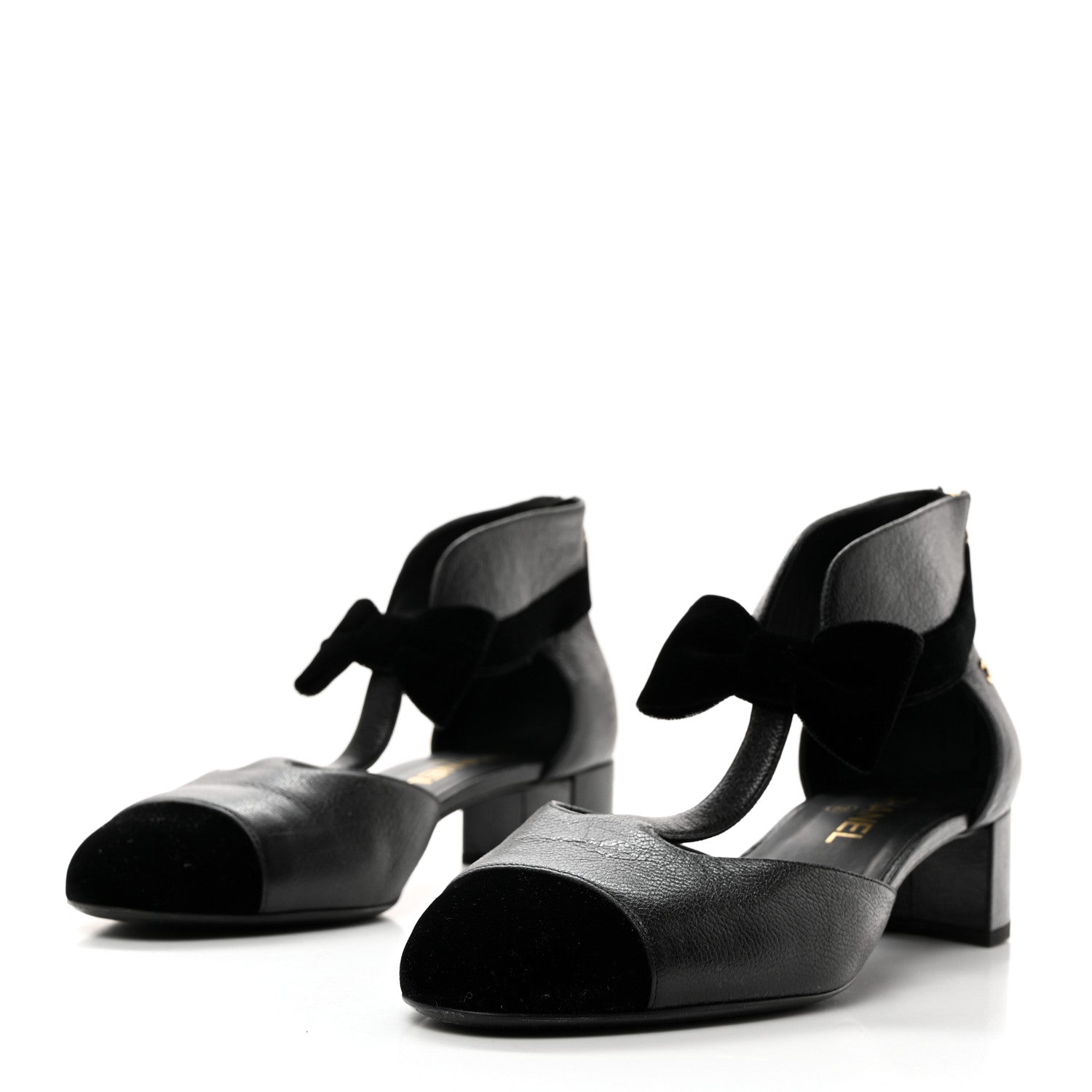 Chanel Goatskin Velvet Cap Toe CC Bow Cut Out Ankle Boots 41 Black 3 of 10
