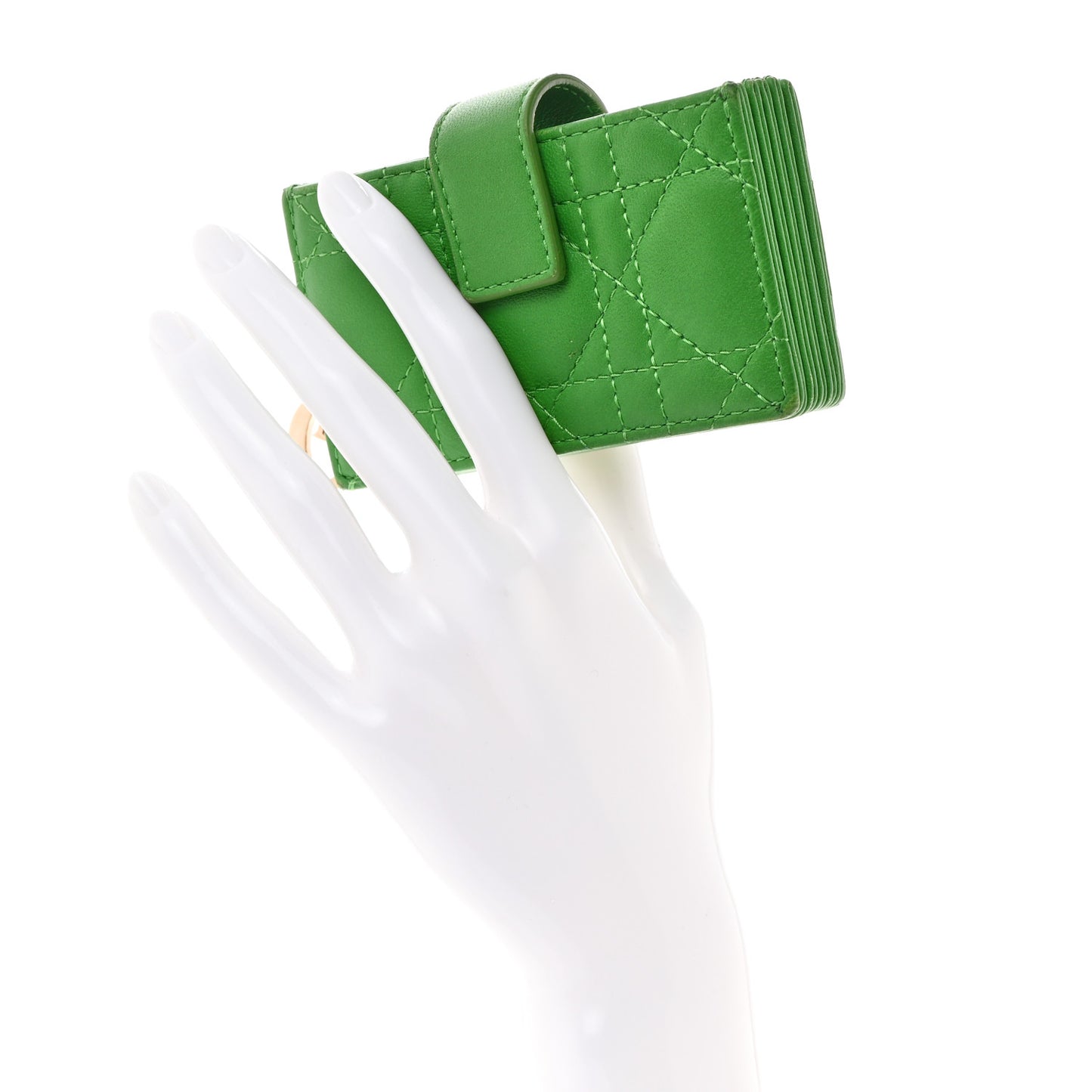 Lambskin Cannage Lady Dior 5-Gusset Card Holder Bright Green