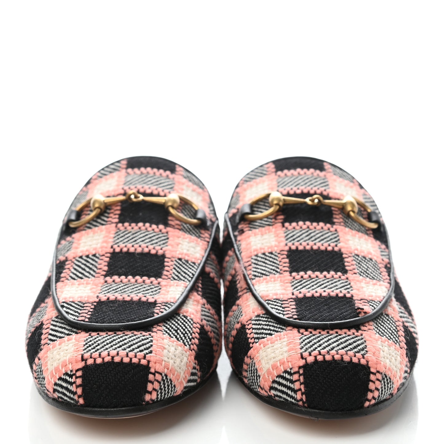 Tweed Calfskin Damier Womens Princetown Slippers 36.5 Black Pink Multicolor