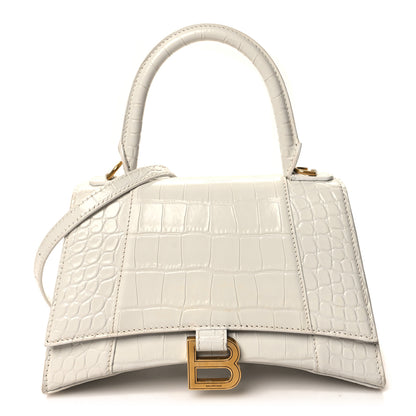 Balenciaga Shiny Calfskin Crocodile Embossed Small Hourglass Top Handle Bag White 1 of 10