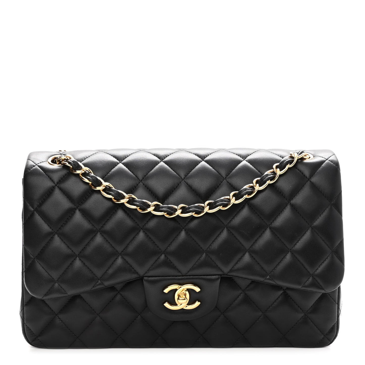Lambskin Quilted Jumbo Double Flap Black