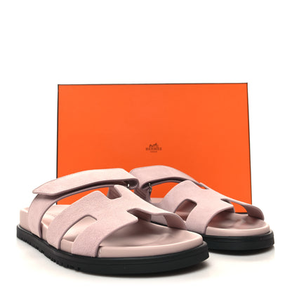 Hermes Suede Goatskin Womens Chypre Sandals 38 Rose Porcelaine 9 of 9