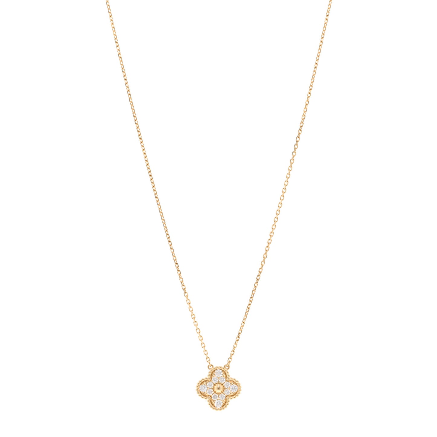 18K Yellow Gold Diamond Vintage Alhambra Pendant Necklace