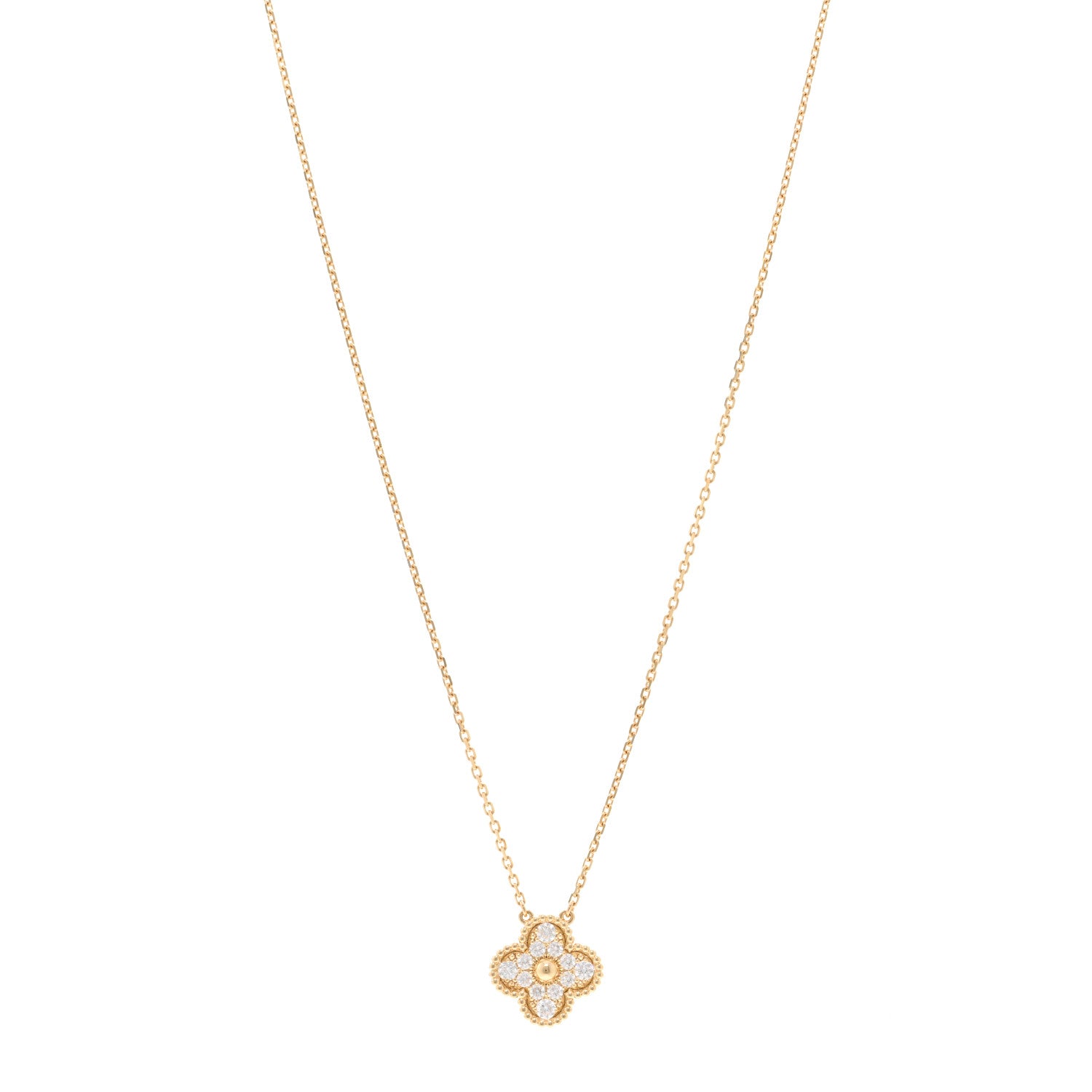 Van Cleef & Arpels 18K Yellow Gold Diamond Vintage Alhambra Pendant Necklace 1 of 5