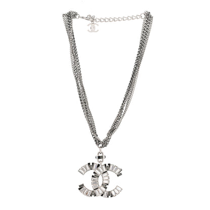 Chanel Baguette Crystal CC Multi Strand Pendant Necklace Silver 3 of 4