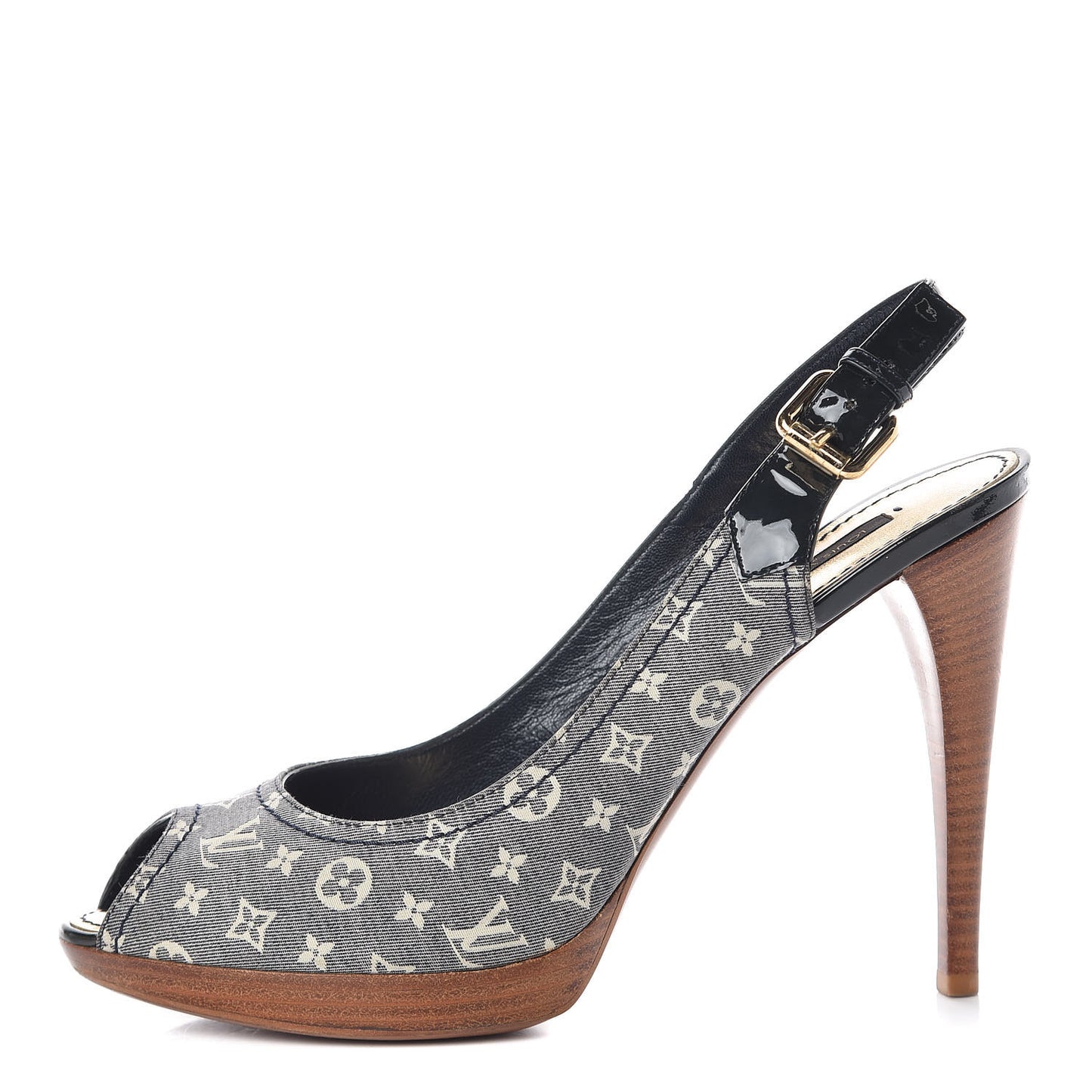 Monogram Denim Peep Toe Pumps 40 Blue