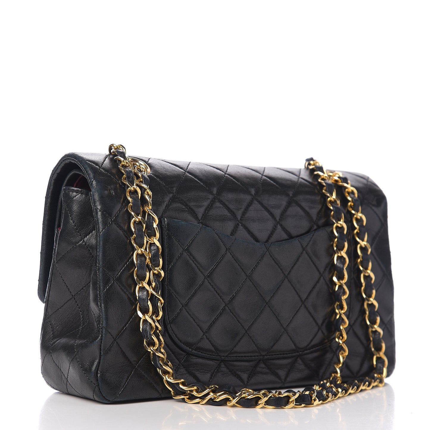 Lambskin Quilted Medium Double Flap Black