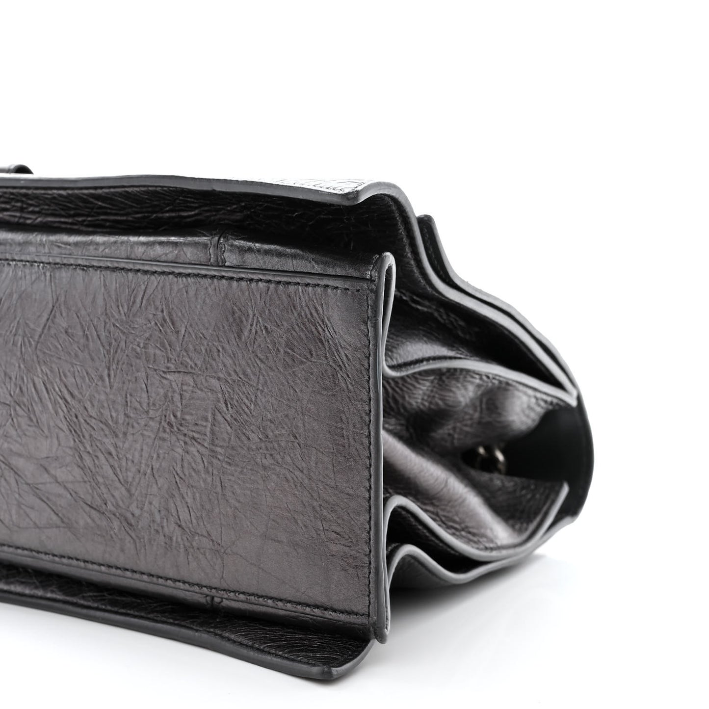 Metallic Crushed Calfskin Large Crush Chain Bag Steel Grey