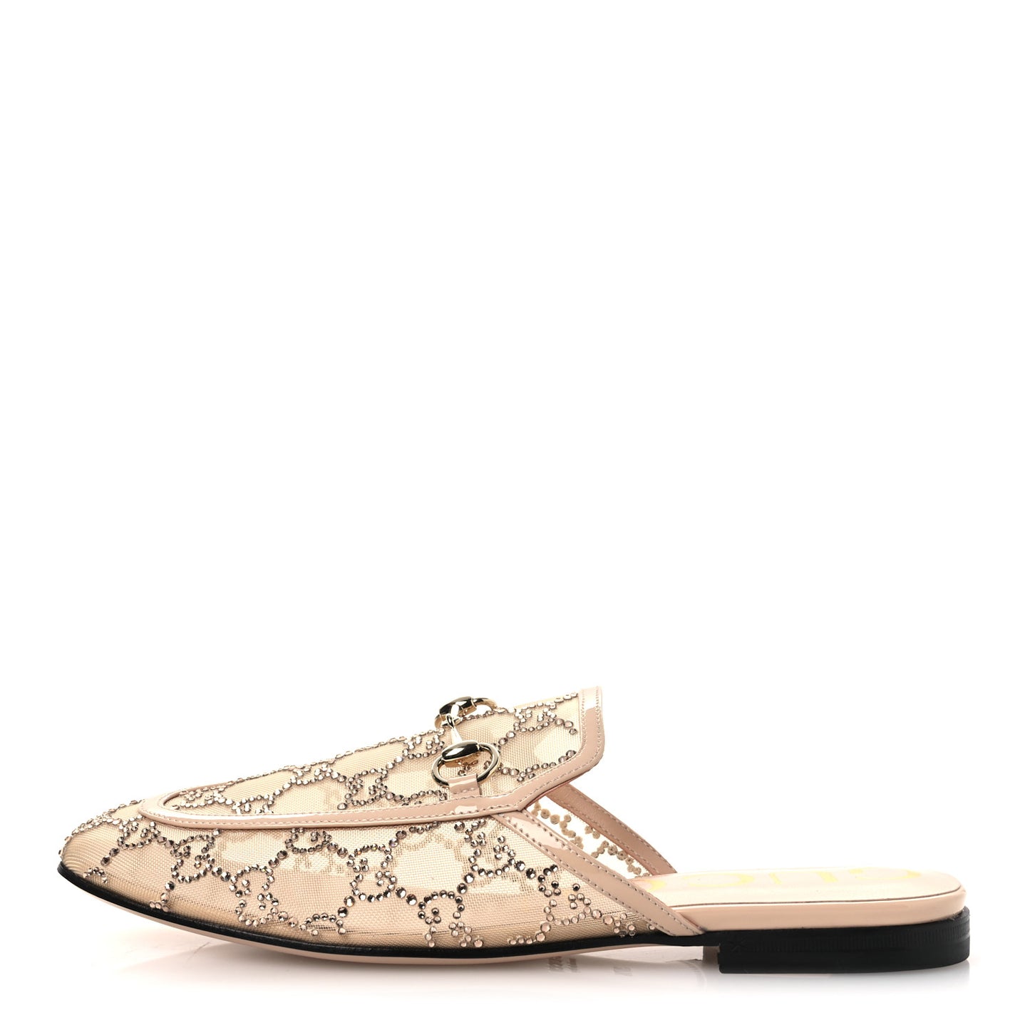 Patent Mesh Crystal GG Monogram Womens Princetown Slippers 37.5 Ivory
