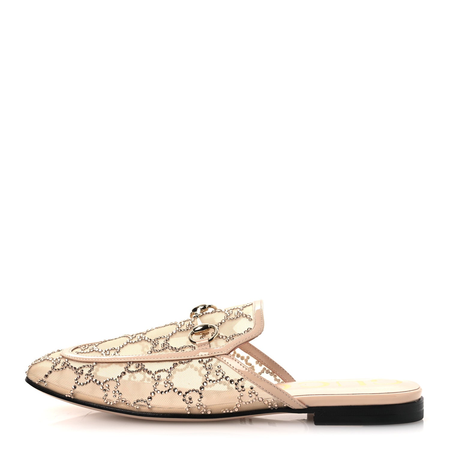 Gucci Patent Mesh Crystal GG Monogram Womens Princetown Slippers 37.5 Ivory 1 of 11