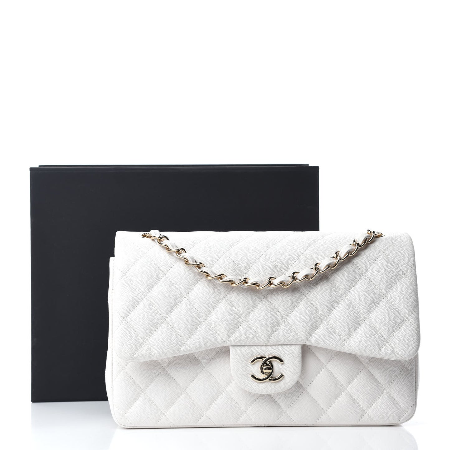 Caviar Quilted Jumbo Double Flap White