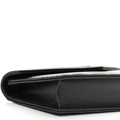 Saint Laurent Grain De Poudre Matelasse Chevron Monogram Envelope Chain Wallet Black 9 of 10