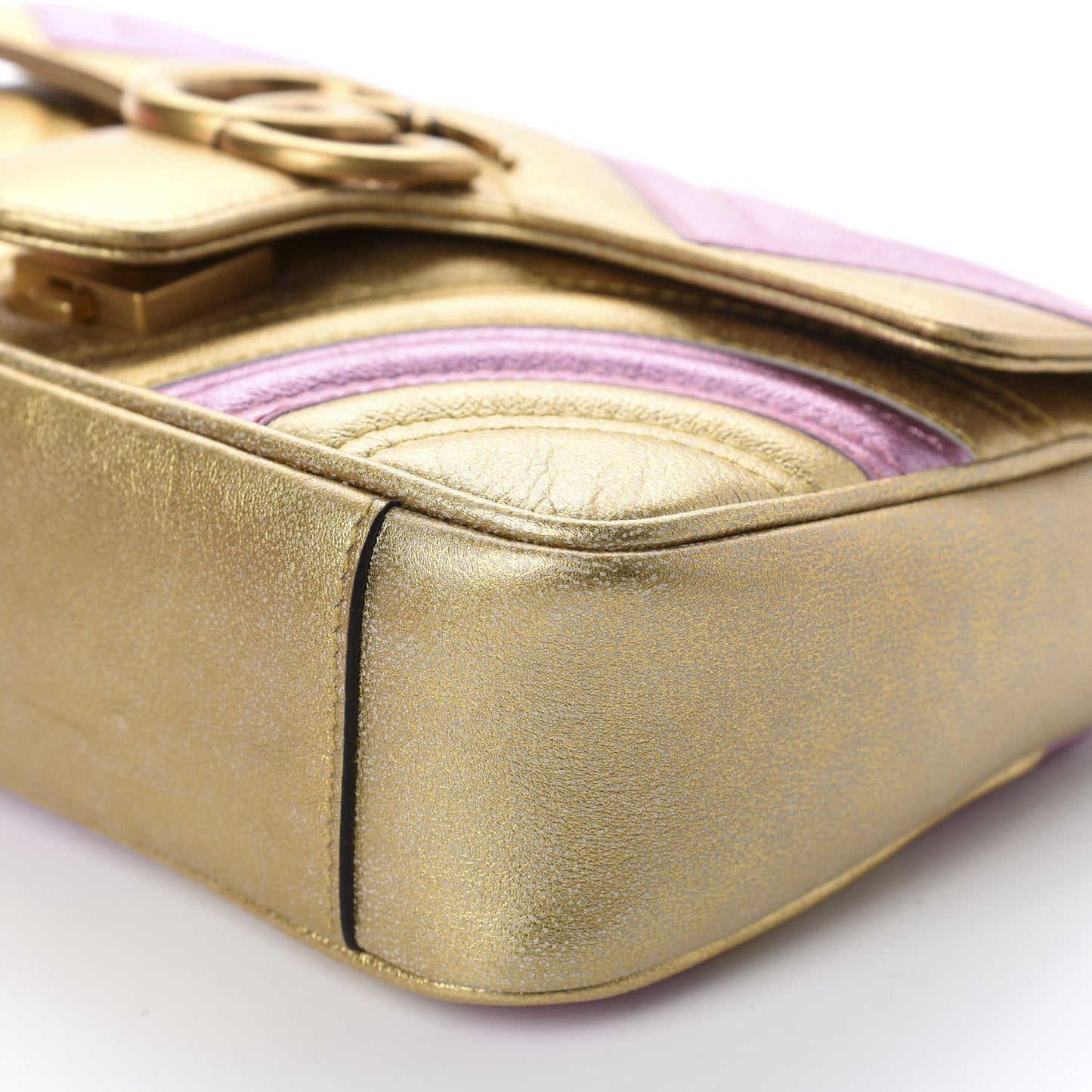 Metallic Calfskin Matelasse Mini GG Marmont Shoulder Bag Gold Pink