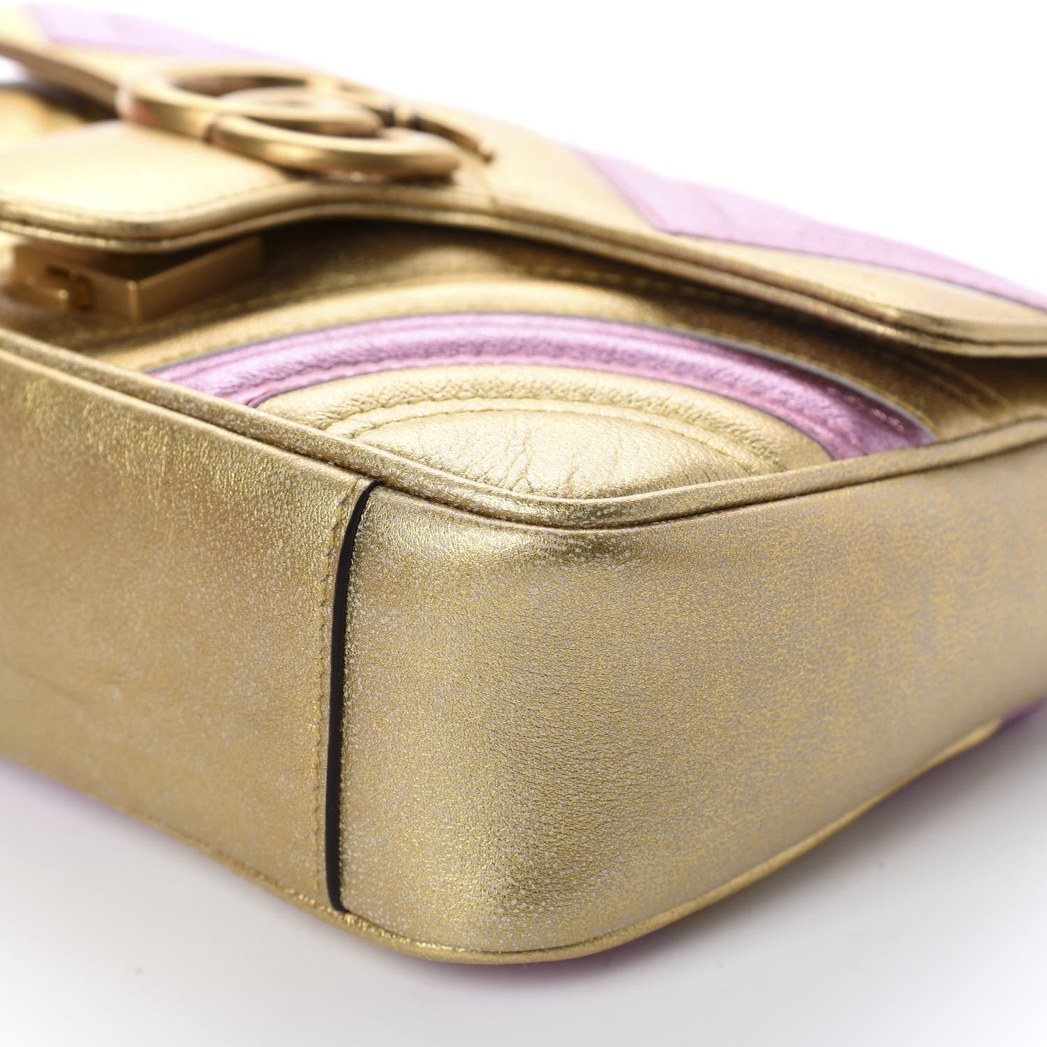 Gucci Metallic Calfskin Matelasse Mini GG Marmont Shoulder Bag Gold Pink 7 of 10