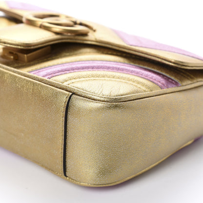 Gucci Metallic Calfskin Matelasse Mini GG Marmont Shoulder Bag Gold Pink 7 of 10