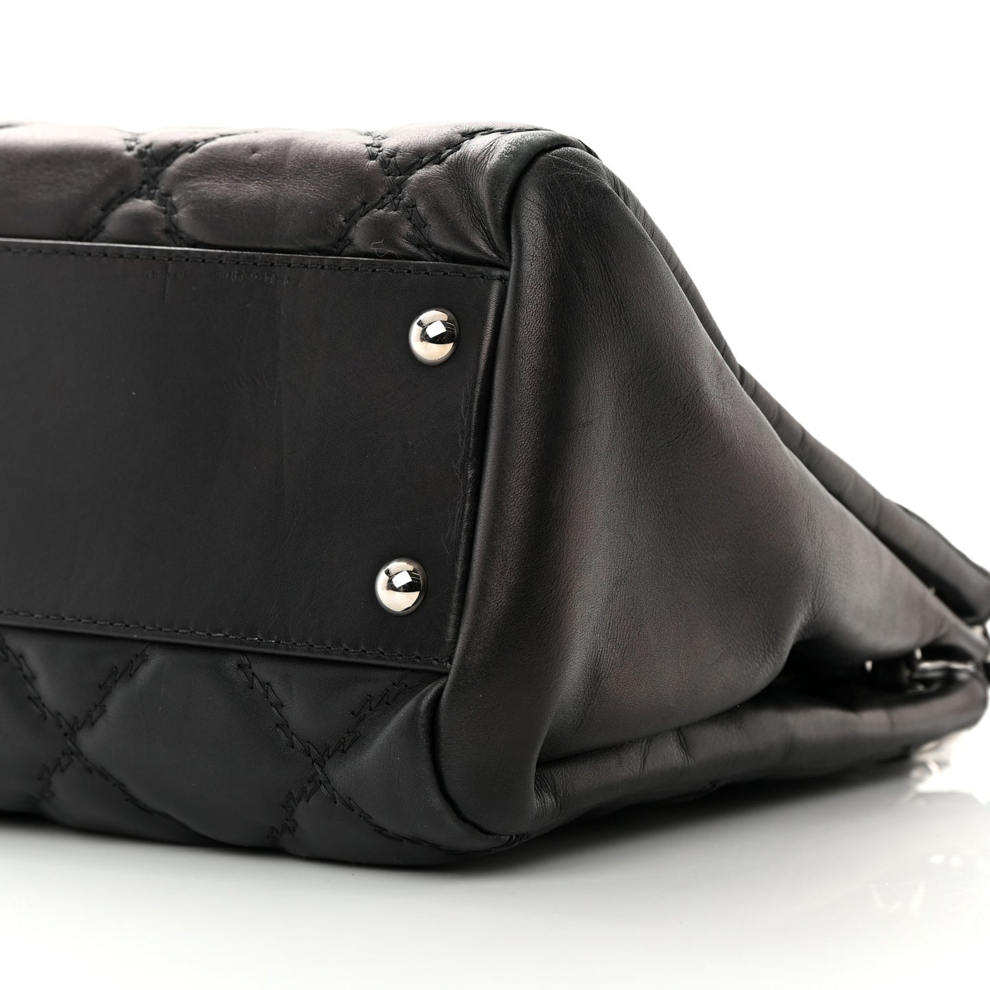 Calfskin Double Stitch Large Hamptons Flap Bag Black