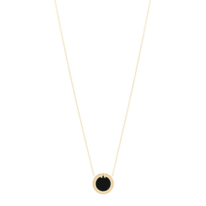 Tiffany 18K Yellow Gold Diamond Black Onyx 16mm T Circle Pendant Necklace 1 of 5