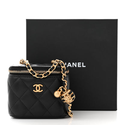 Chanel Lambskin Quilted Mini Pearl Crush Vanity Case With Chain Black 11 of 11
