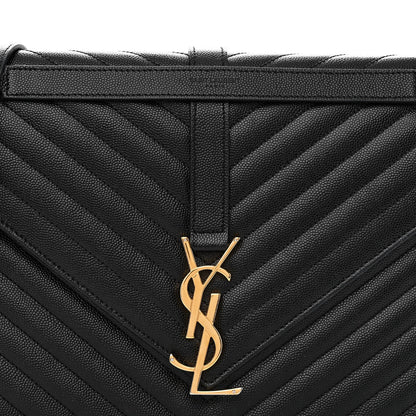 Saint Laurent Grain De Poudre Matelasse Chevron Large Monogram Satchel Black 8 of 15