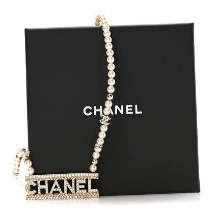 Chanel Crystal Pearl Star Logo Necklace Gold 5 of 5