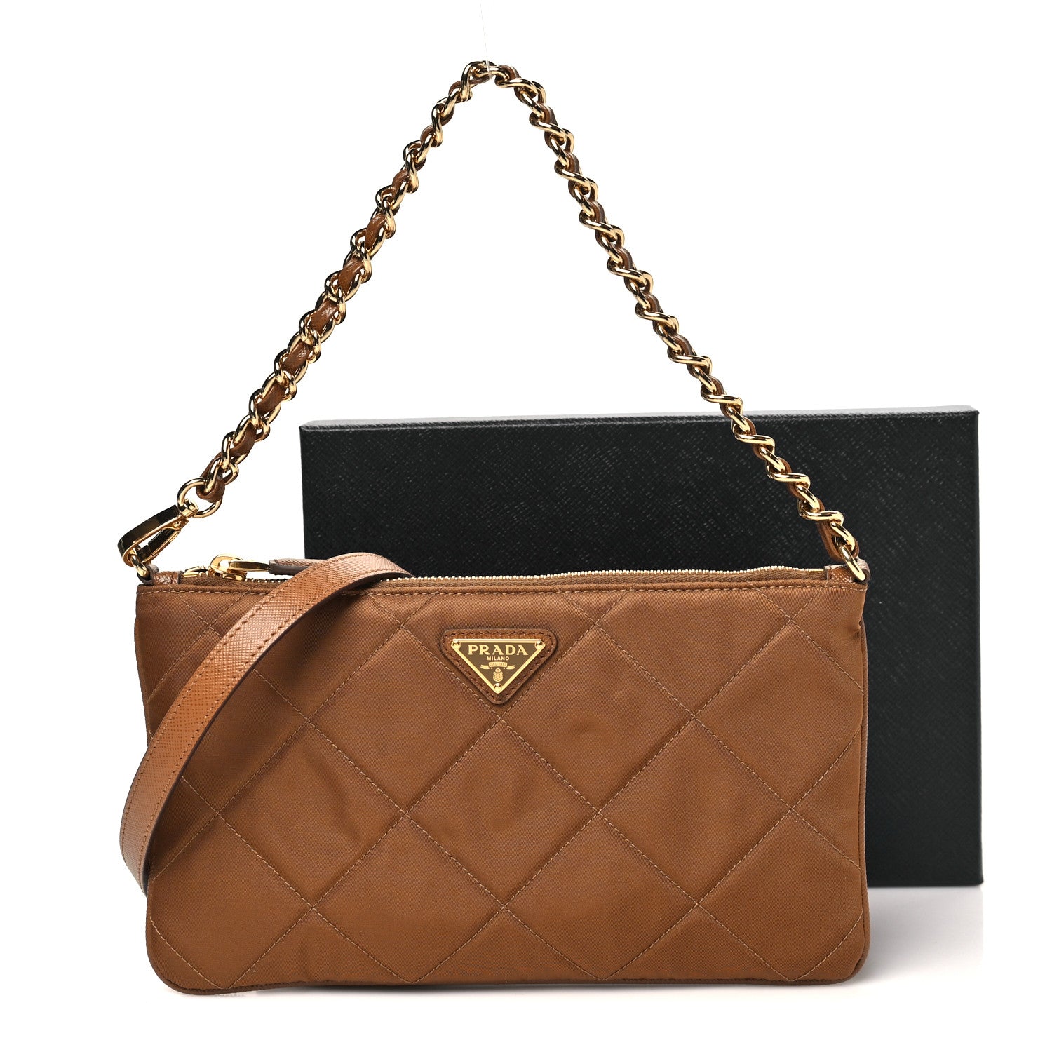 Prada Re-Nylon Tessuto Impuntu Quilted Re-Edition 1995 Chaine Pouch Brandy 10 of 10