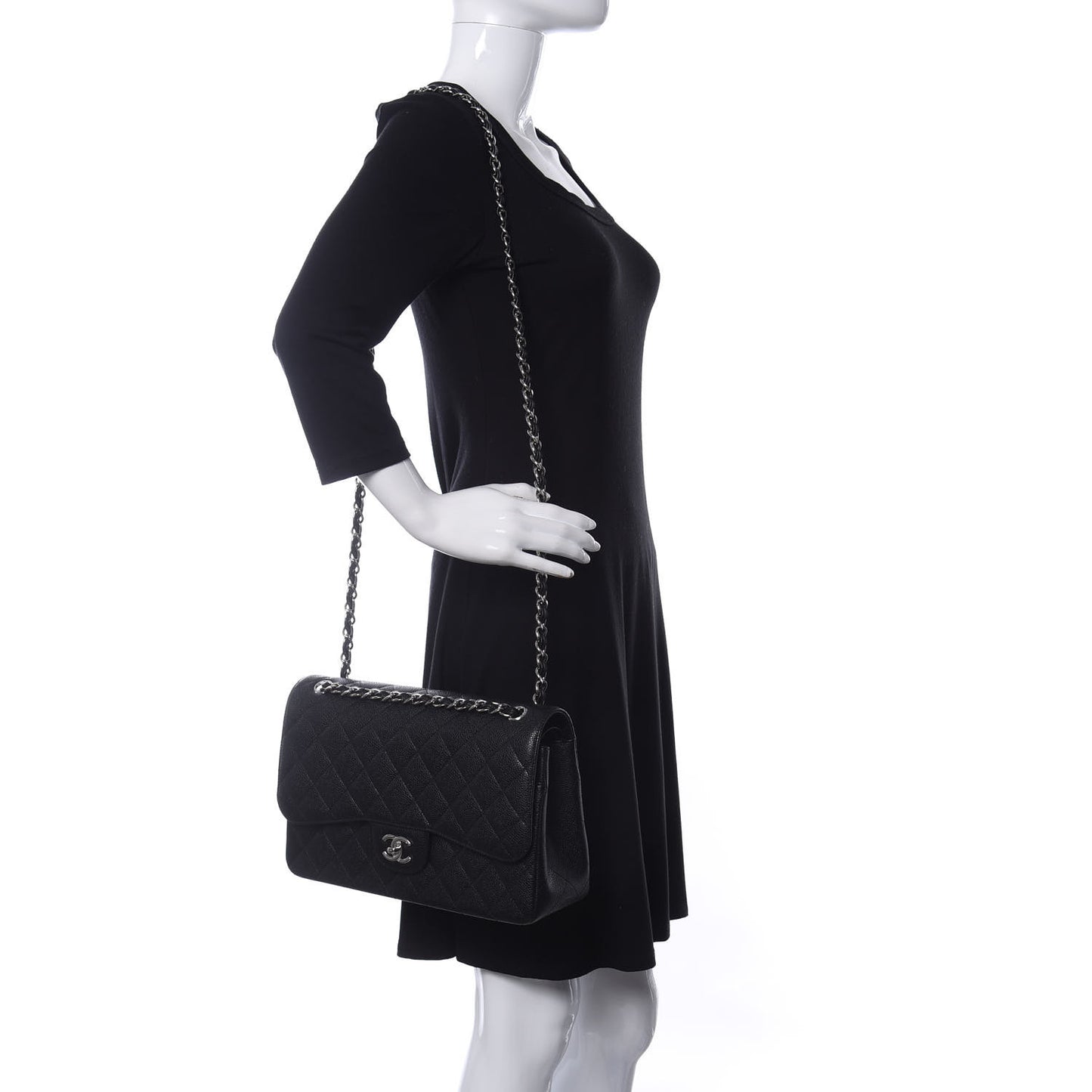 Caviar Quilted Jumbo Double Flap Black