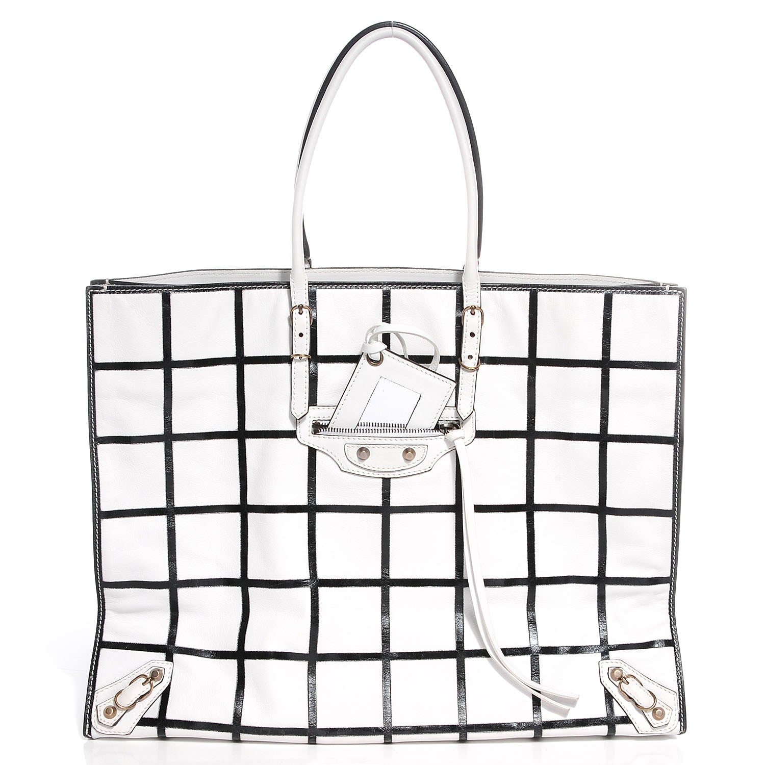 Balenciaga Calfskin Papier Embossed A4 Carreaux Tote 5 of 13