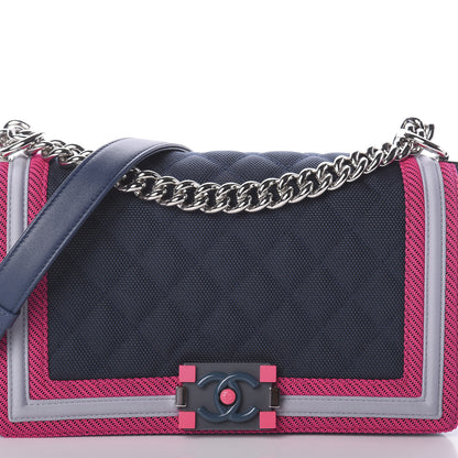 Chanel Canvas Quilted Medium Fluo Boy Flap Dark Navy Fuchsia Grey 8 of 10