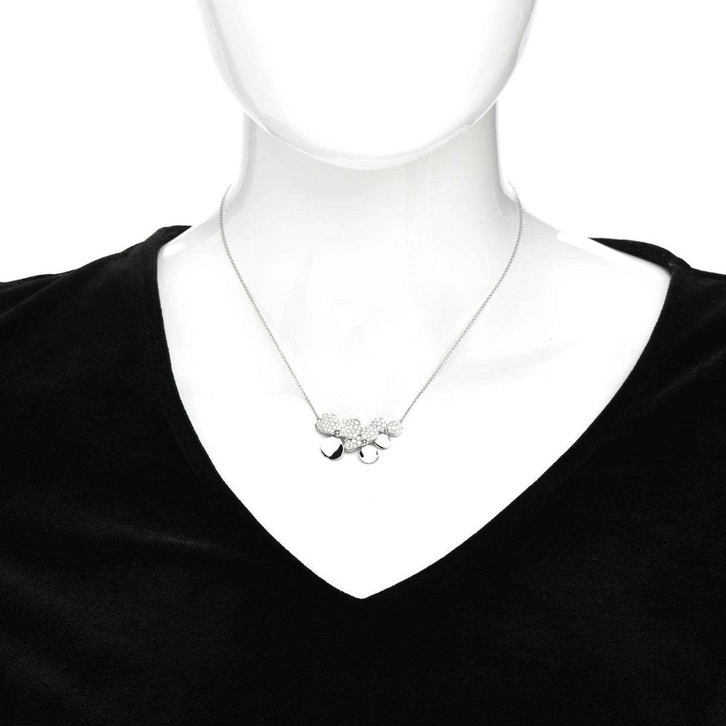 Platinum Diamond Mini Paper Flowers Cluster Pendant Necklace