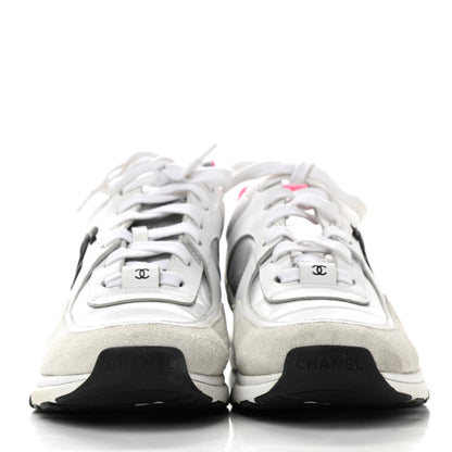 Chanel Calfskin Fabric Sneakers 40 White Silver Fluo Pink 2 of 14