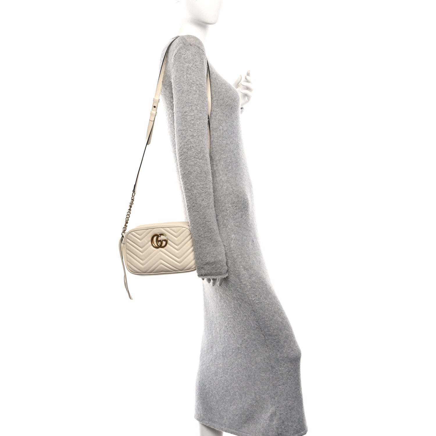 Gucci Calfskin Matelasse Small GG Marmont Chain Shoulder Bag White 2 of 10