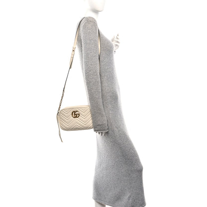 Gucci Calfskin Matelasse Small GG Marmont Chain Shoulder Bag White 2 of 10