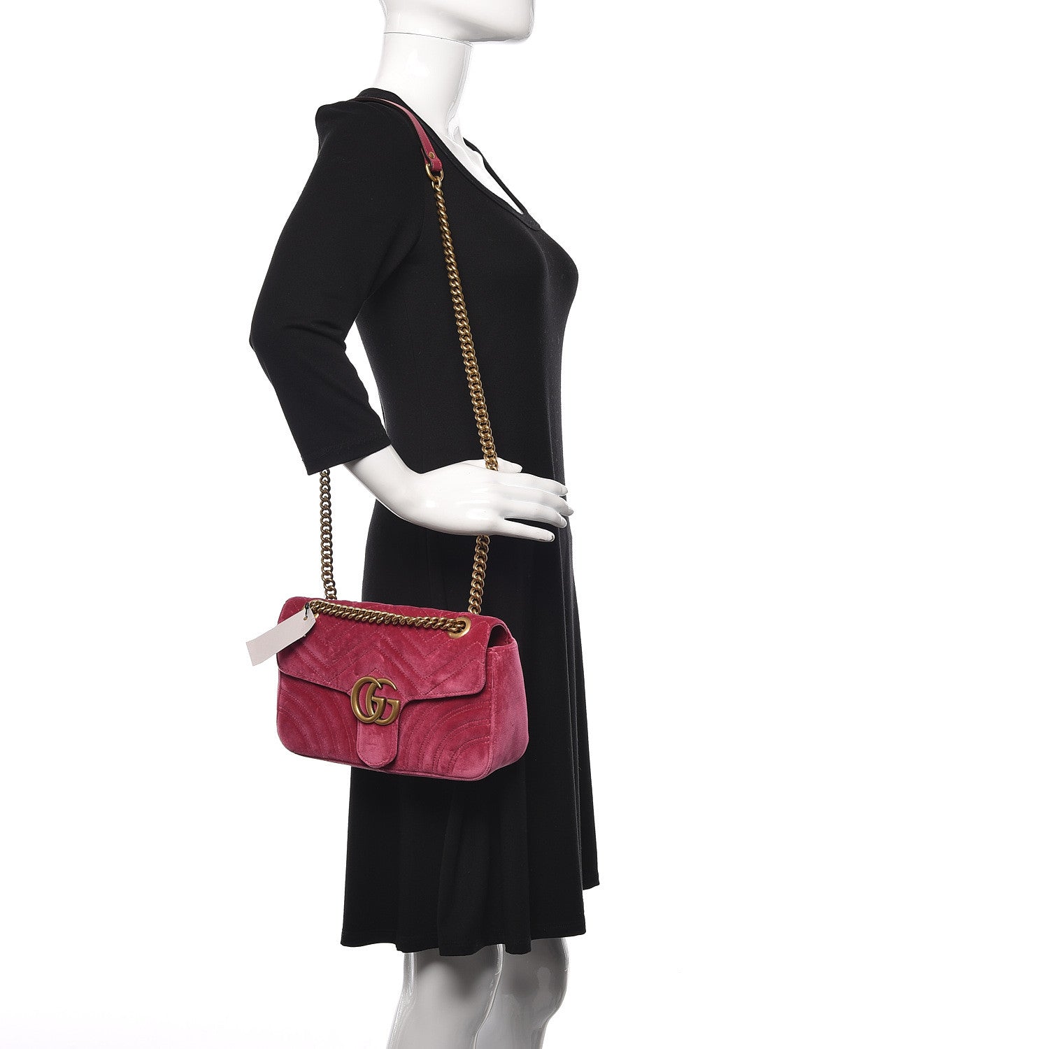 Gucci Velvet Matelasse Small GG Marmont Shoulder Bag Light Raspberry Rose 2 of 10