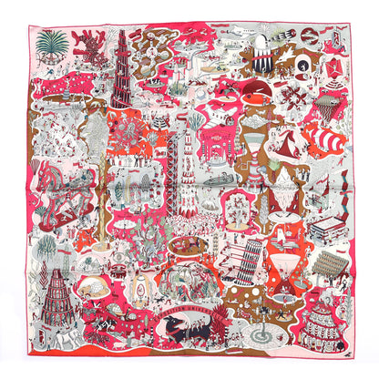 Hermes Silk Exposition Universell Scarf 90 Rose Vif Vert Rouge 1 of 5