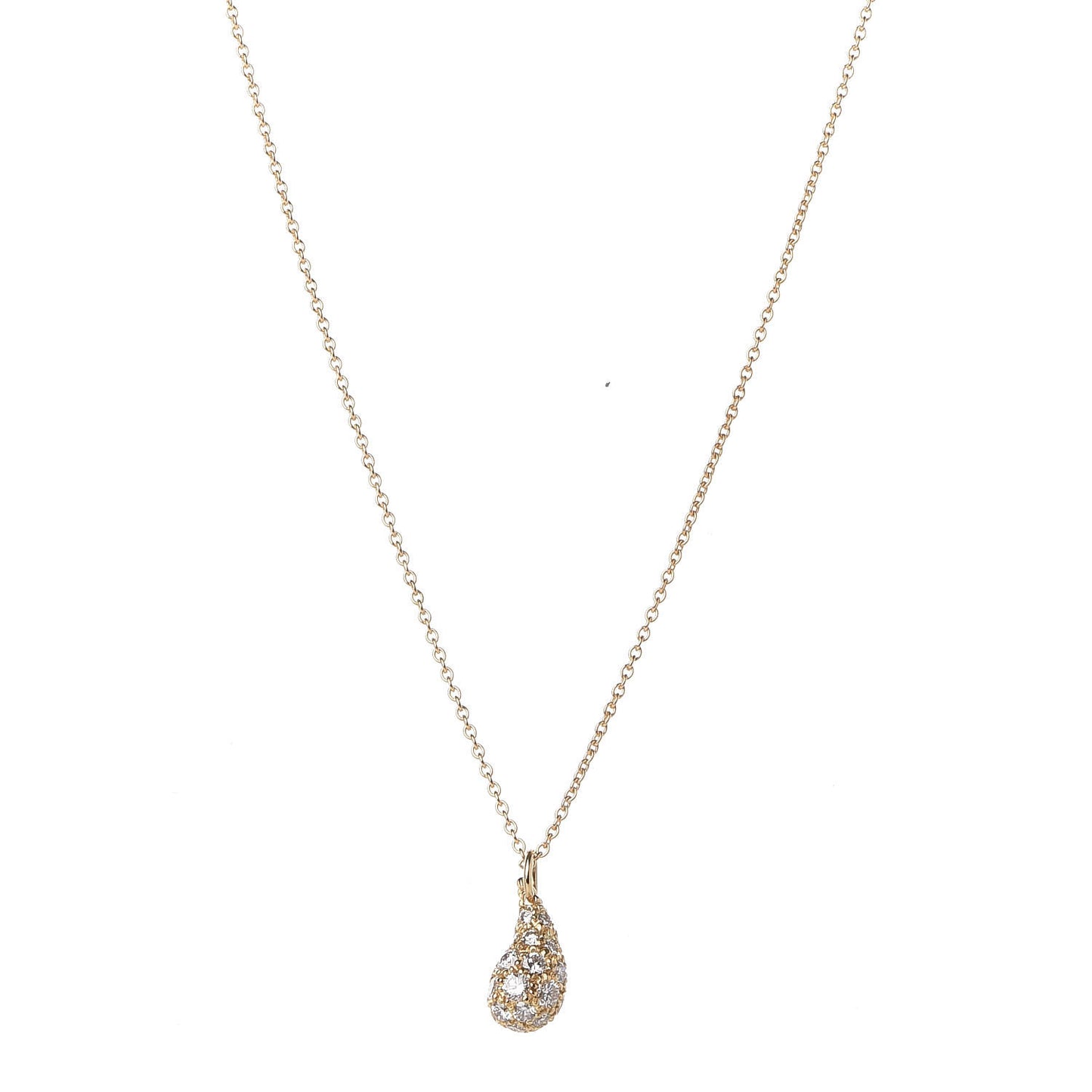 18K Yellow Gold Diamond Elsa Peretti Teardrop Pendant Necklace