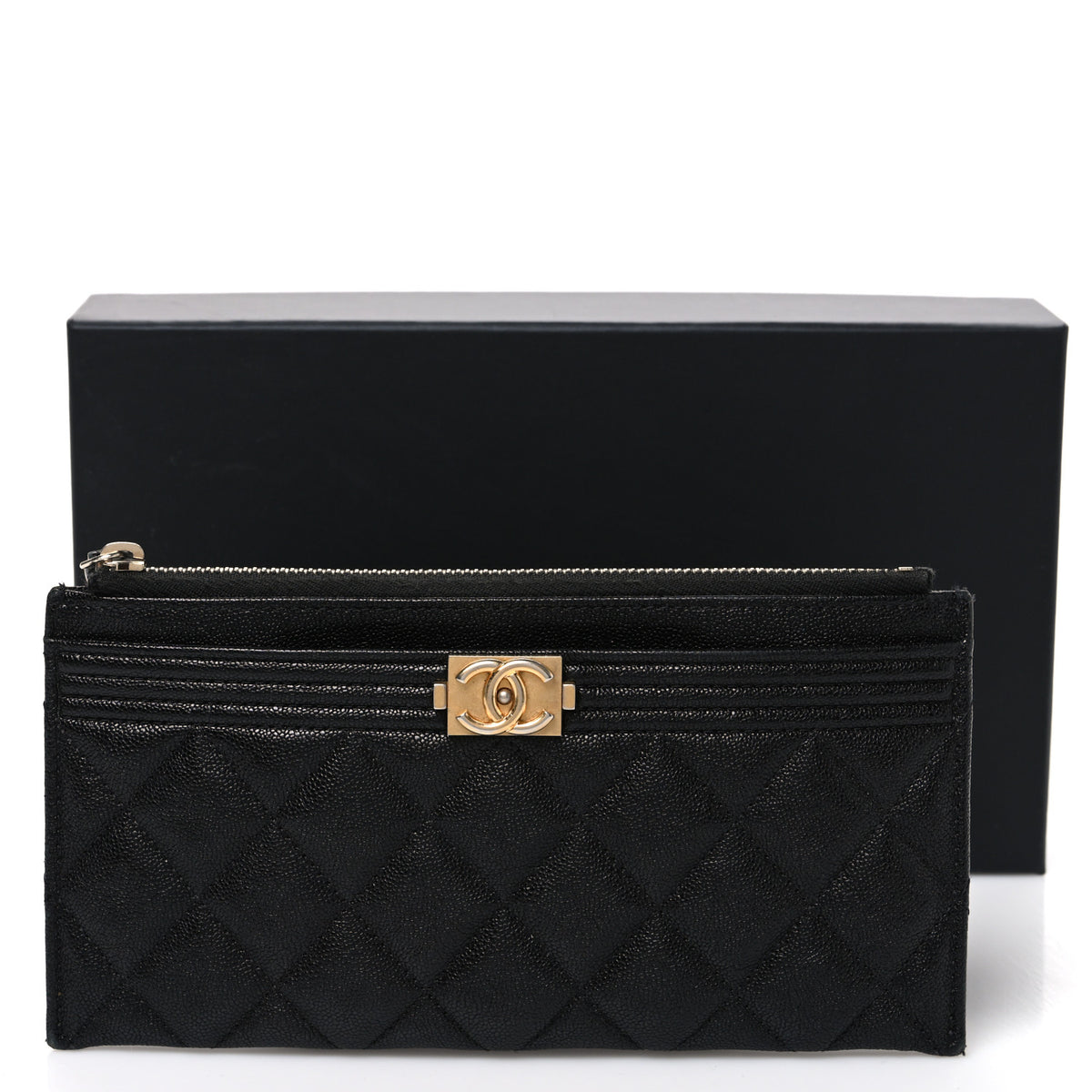 Caviar Quilted Classic Zip Boy Pouch Black