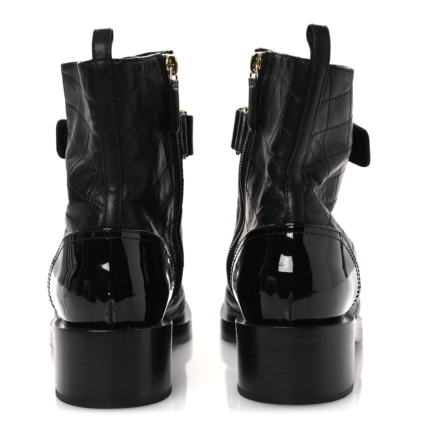 Chanel Lambskin Patent Calfskin Quilted Logo Lace Up Combat Boots 38 Black 6 of 11