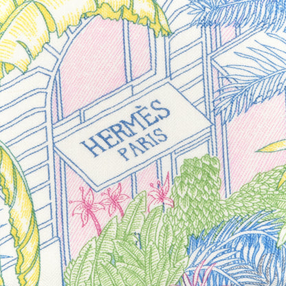 Hermes Cashmere Silk Faubourg Tropical Shawl 140 White Vert Bleu 2 of 5