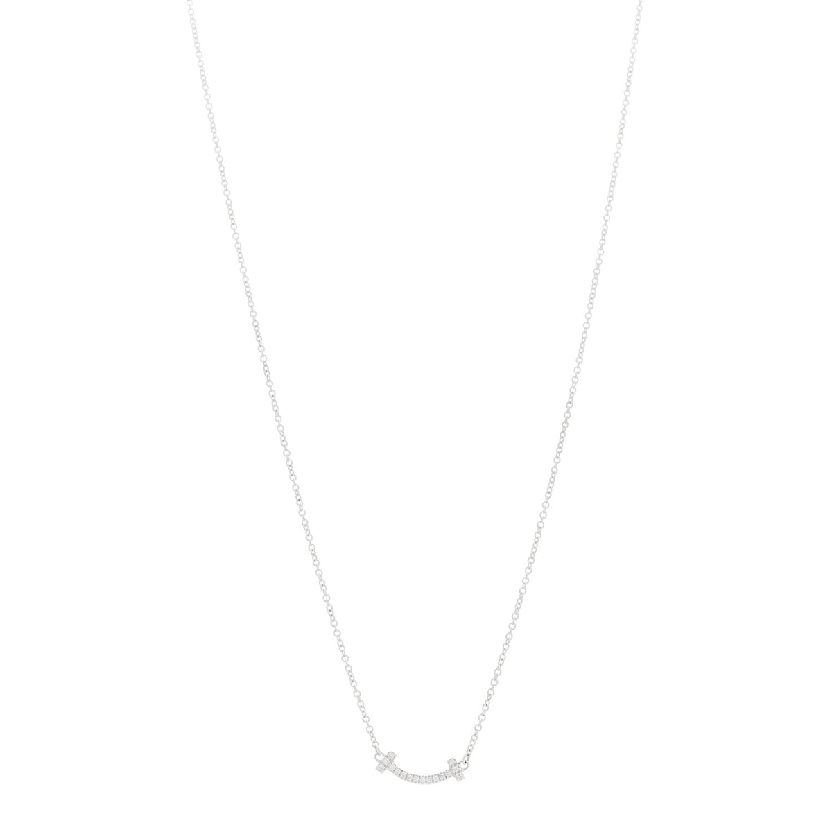 18K White Gold Diamond Mini T Smile Pendant Necklace